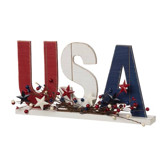 Glitzhome&#xAE; 18&#x22; U.S.A. Wooden Table Decoration